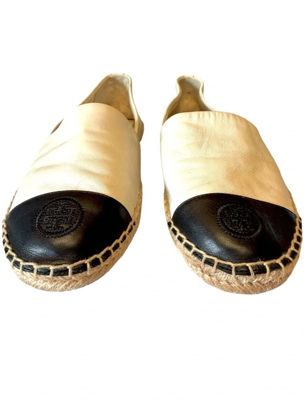 Tory Burch Mestico Espadilles Size 8-1/2 White with Black Toe